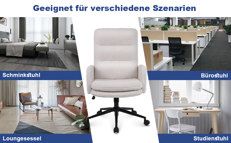 Крісло для дому та офісу Youhauchair з кашеміру, ергономічне, з високою спинкою, регульована висота, кремовий колір