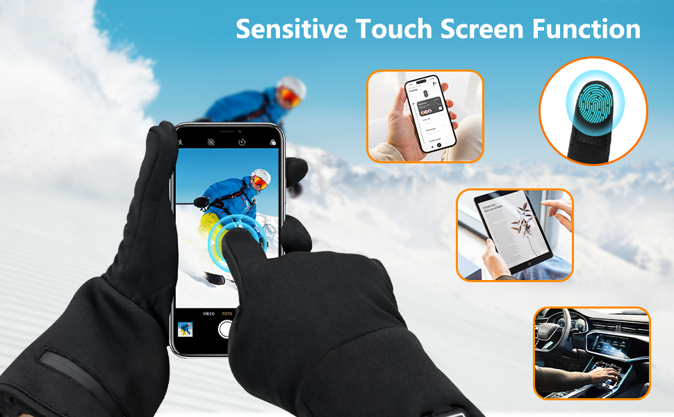 Електричні гріючі рукавички для жінок та чоловіків, USB, 3 режими нагріву, сенсорний екран, водонепроникні, чорні (XL/XXL)