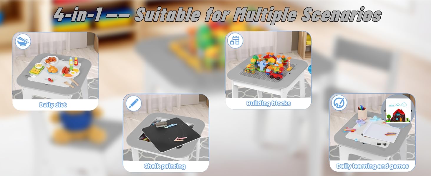 Дитячий стіл MAMIZO з 2 стільцями - дитяча меблева група, стіл і стільці для дитячої кімнати, сірий