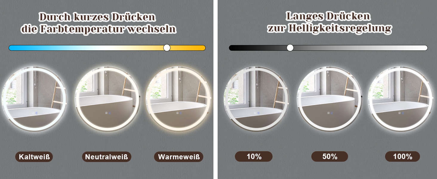 Дзеркало для ванної кімнати Mursche з підсвічуванням LED, 50x70 см, IP44, з сенсорним вимикачем та функцією запобігання запотіванню, регулювання яскравості 3000K-6500K