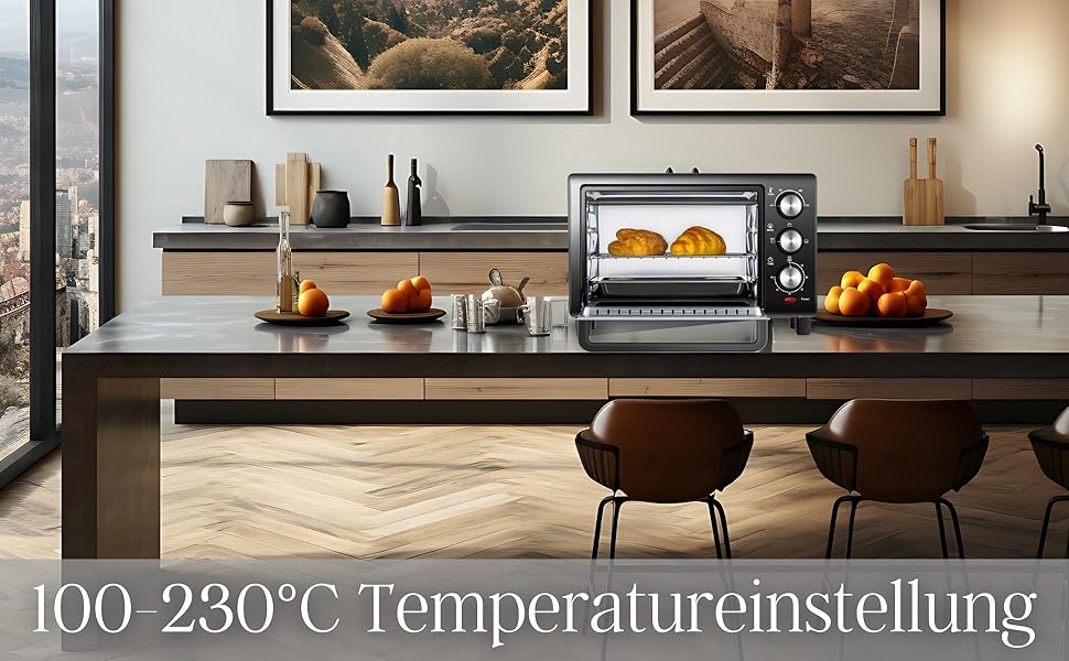 Міні-піч 15 літрів: піч для піци, міні-піч, таймер 60 хв, 100°-230°C, 1200 Вт, крихтозбірний піддон, для кемпінгу, енергоефективна