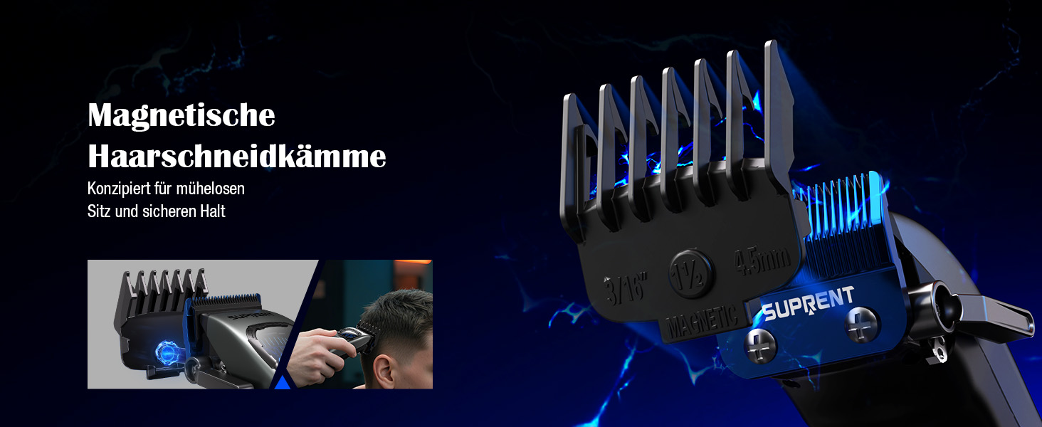 Машинка для стрижки волосся SUPRENT Profi з титановим лезом, Zero-Gap T-Blade, 5 насадок, акумулятор 2500mAh, сірий колір