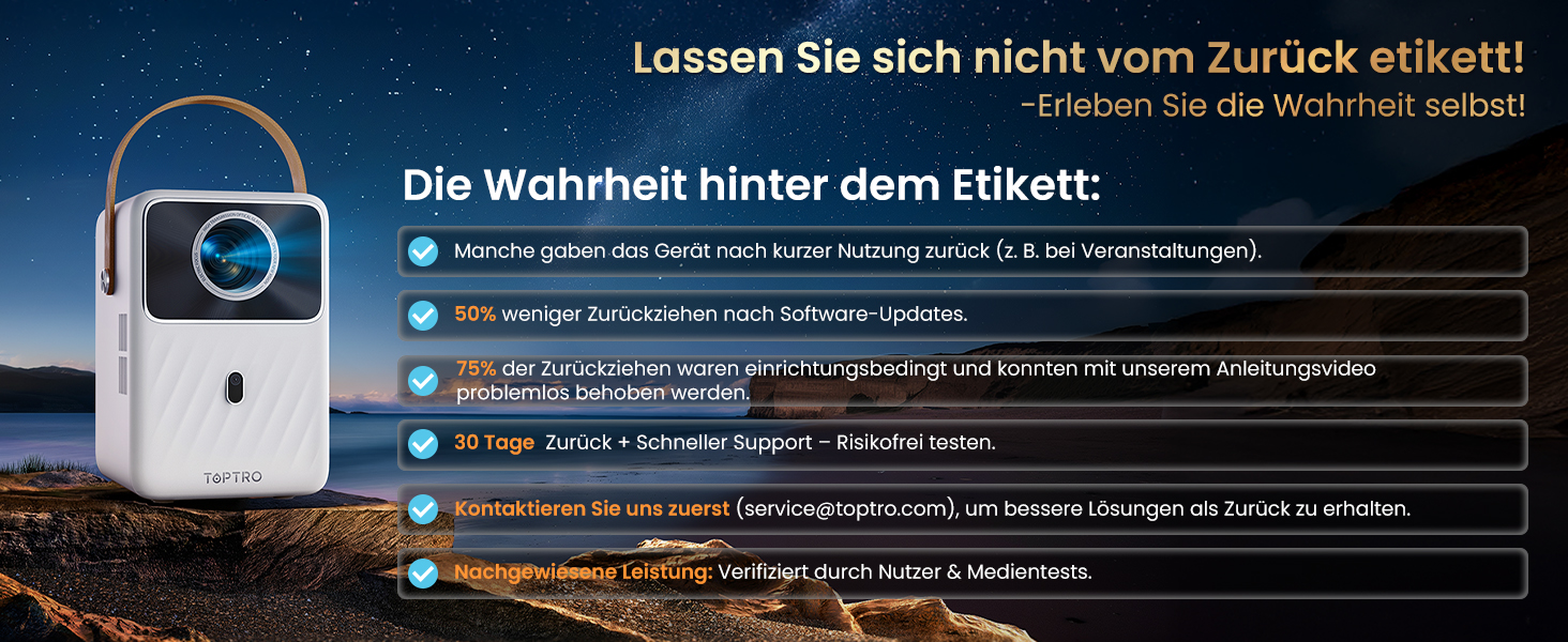 Проектор Toptro Mini Beamer: 1080P Full HD, Android TV, WiFi, Bluetooth, 300 ANSI, Зовнішній, Компактний, з Електричним Фокусом