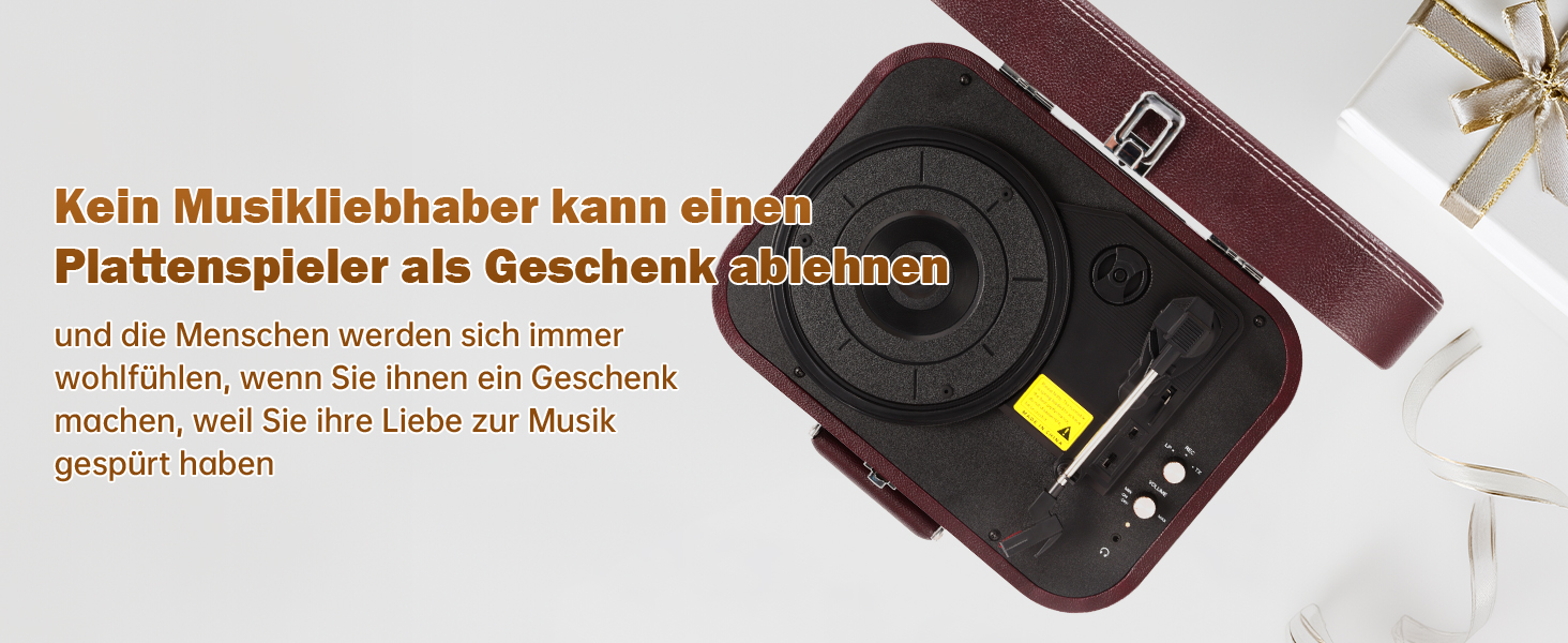 Вініловий програвач з динаміками, Bluetooth 5.4, USB, ретро-валізка, 33/45/78 об/хв, RCA/AUX, червоний