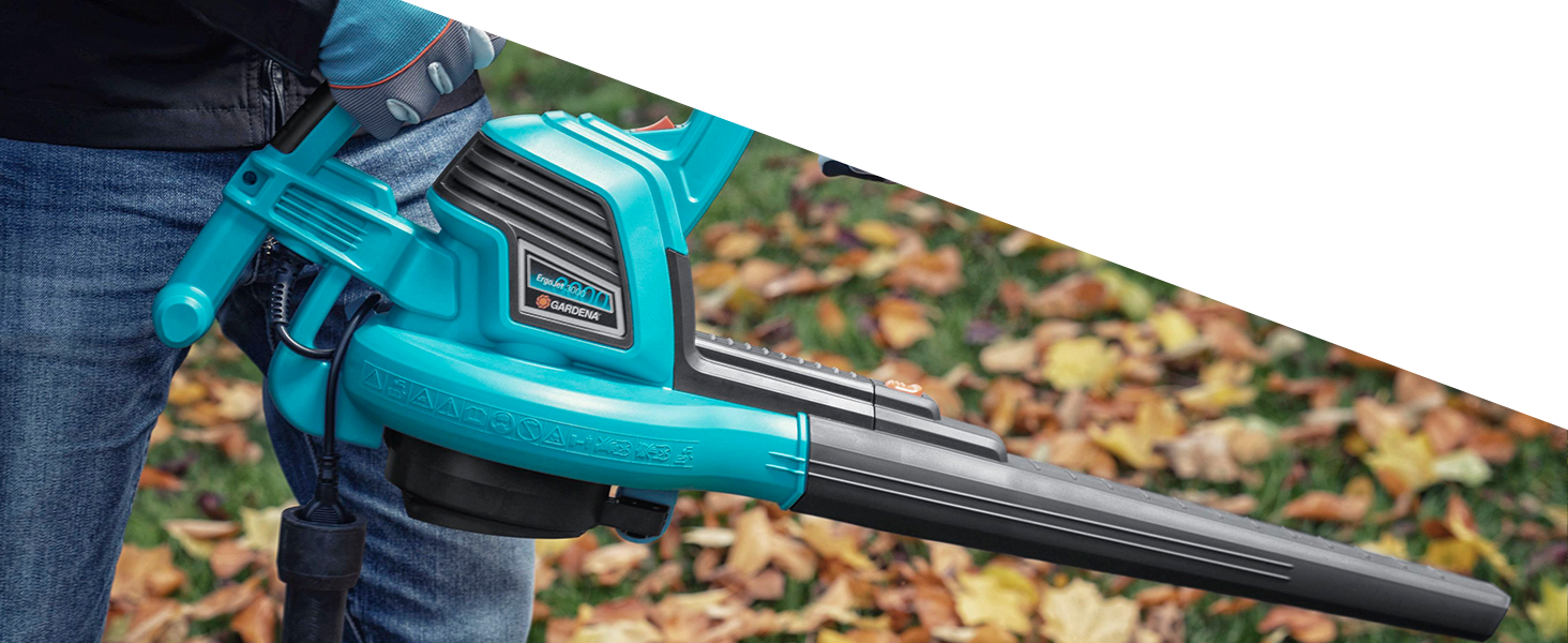 Садовий пилосос-дмухач Gardena ErgoJet 3000: потужний 3000 Вт, з подрібнювачем листя та мішком для збору, зручний регульований подовжувач, з плечовим ременем (9332-20)