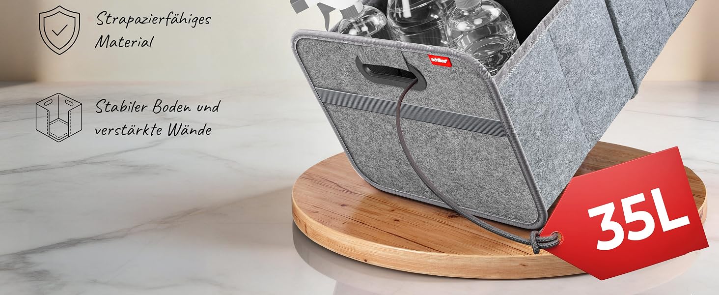 Органайзер у багажник Achilles Auto-Faltbox XL — велика складана сумка-коробка з фетру для авто, сіра