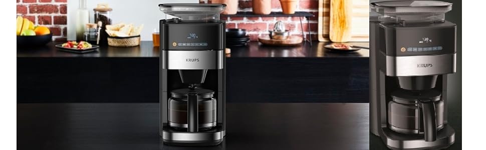 Кавомашина Krups KM8328 Grind Aroma з вбудованим млином | Таймер, 1.25л, 15 чашок | 3 ступені помелу, автовимкнення, чорний