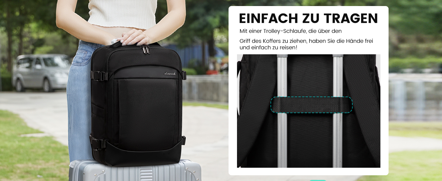 LOVEVOOK Рюкзак ручної поклажі 40x20x25 для Ryanair, 20L, рюкзак для подорожей, для ноутбука 14 дюймів, чоловічий/жіночий, з відділенням для мокрого та сухого, чорний