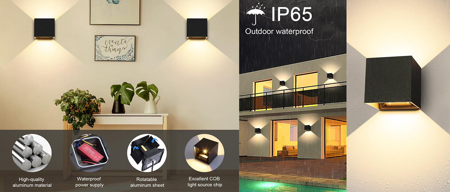 Набір LED стінових світильників ledmo 60W (4 шт), 360° панель, 5000 Лм, IP65 водонепроникні, тепле біле світло 3000K для вулиці та дому