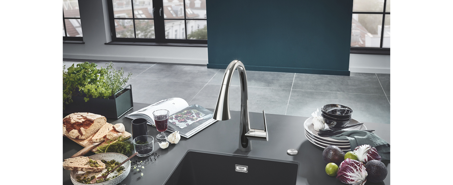 Змішувач кухонний GROHE Zedra з висувним душем, 3 режими, 360° поворотний, економія води, хром (32294002)