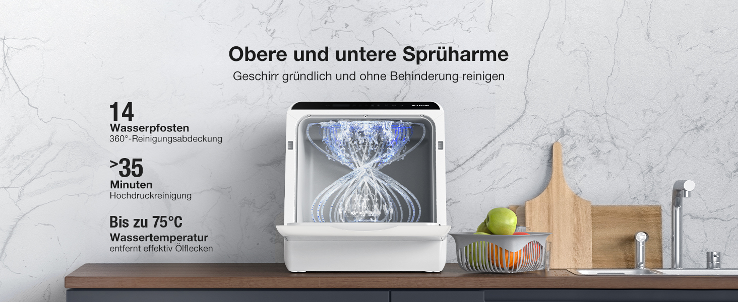 BLITZHOME Міні посудомийна машина з керуванням через додаток, 6 програм, портативна, 5л бак, з/без підключення до води, функція сушіння, для кемпінгу