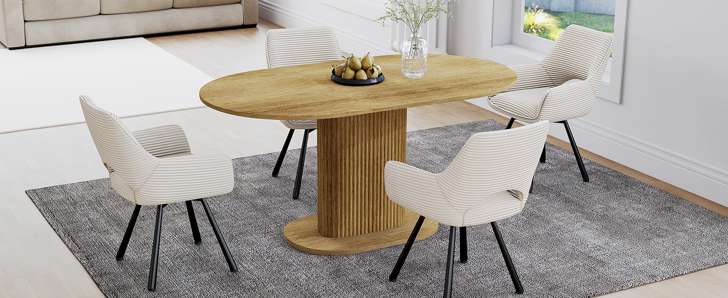 Обідній стіл WAFTING овальної форми, сучасний дизайн, для 4-6 осіб, 160x90x75 см, шпон дуба