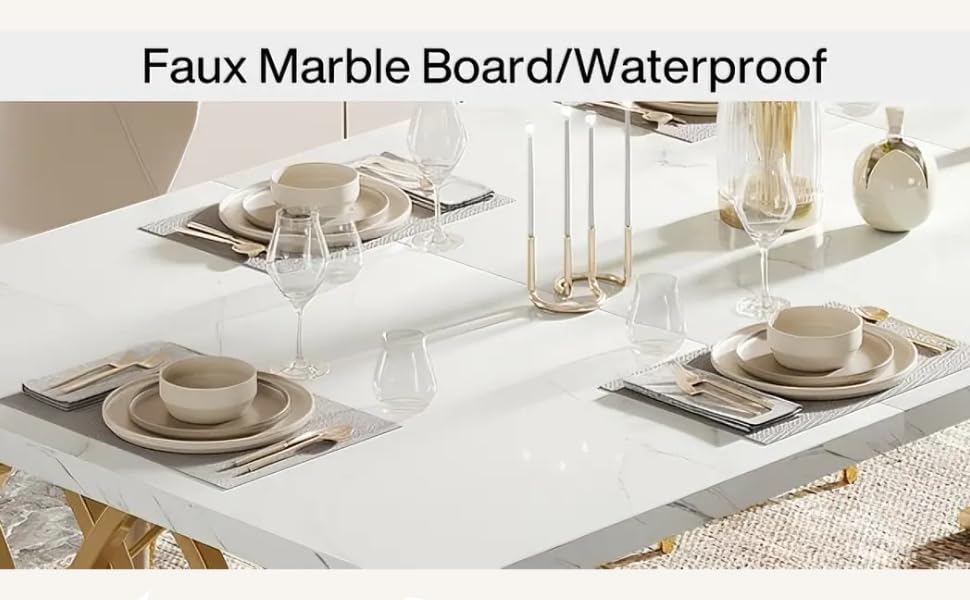 Білий обідній стіл 160x80 см з металевим каркасом та стільницею з акрилового каменю (Kunstmarmor) - для їдальні та кухні