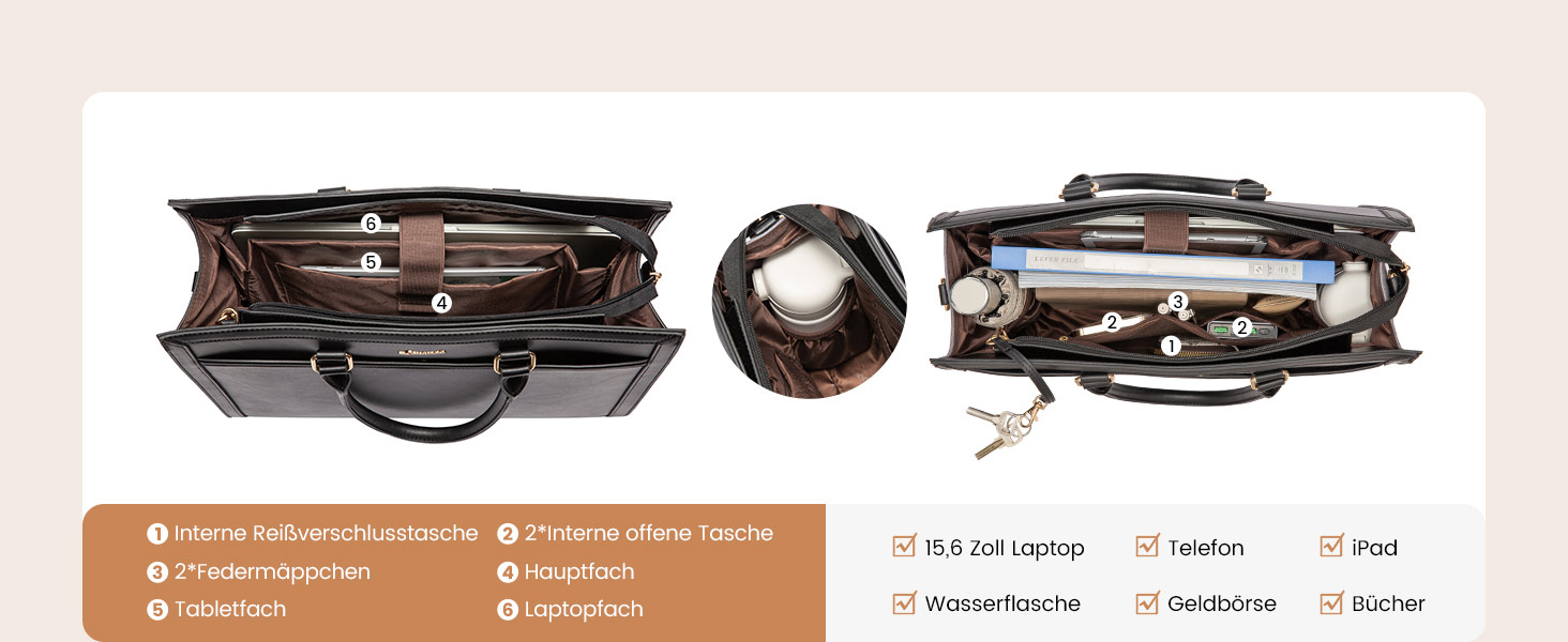 LOVEVOOK Сумка для ноутбука 15.6 дюймів, жіноча, велика, з PU-шкіри, для роботи, навчання, універсальна, чорна