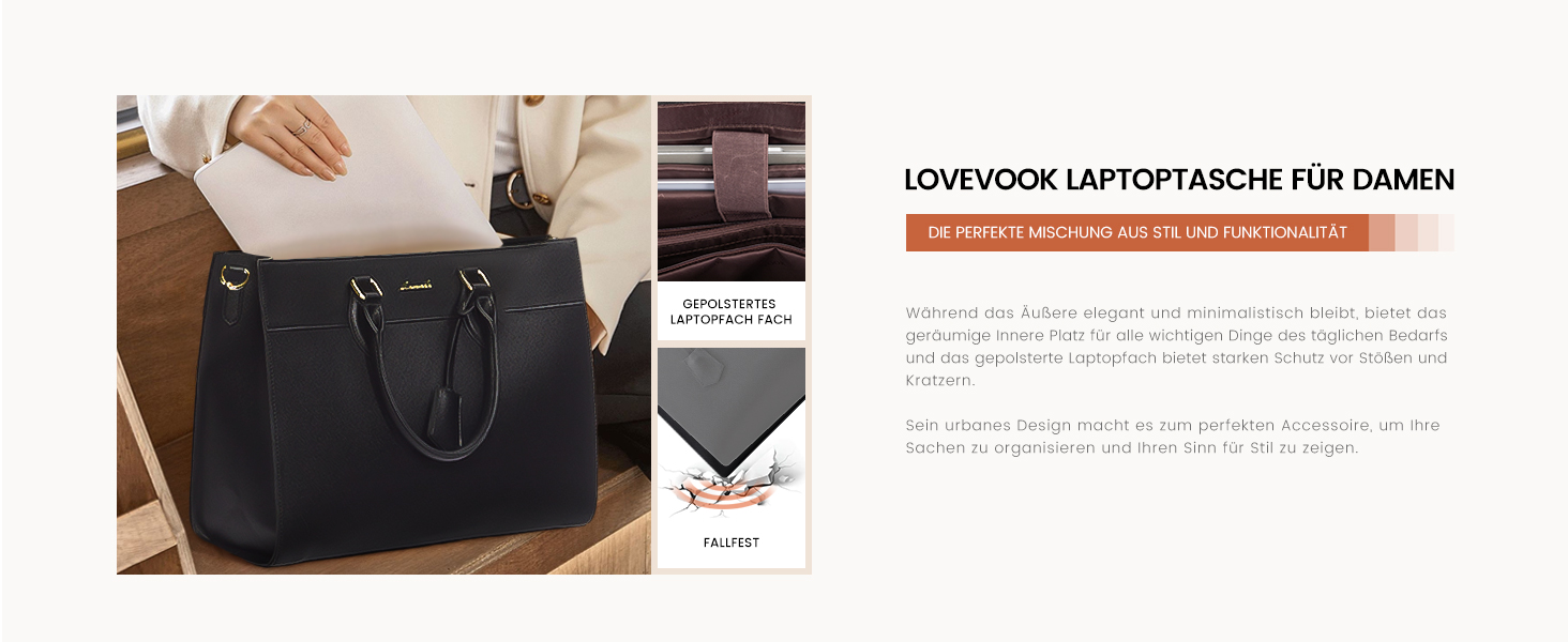 Сумка для ноутбука LOVEVOOK 15.6 дюймів, велика робоча сумка, шопер, акцентна сумка, водонепроникна сумка з PU шкіри, для бізнесу, роботи, навчання, чорна