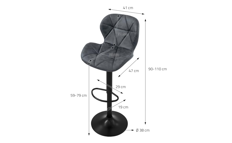 Набір барних стільців ML-Design з 2 шт. , штучна шкіра, антрацит, м'який, регульований по висоті, поворот на 360