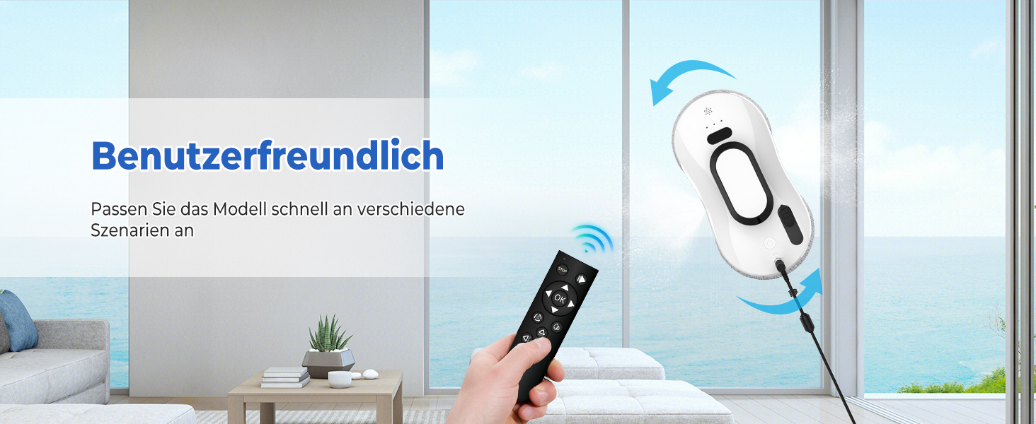 Робот для миття вікон 5600P з автоматичним розпиленням, 3 режими, інтелектуальна навігація, розпізнавання країв, пульт ДУ, система безпеки та 10 ганчірок для миття