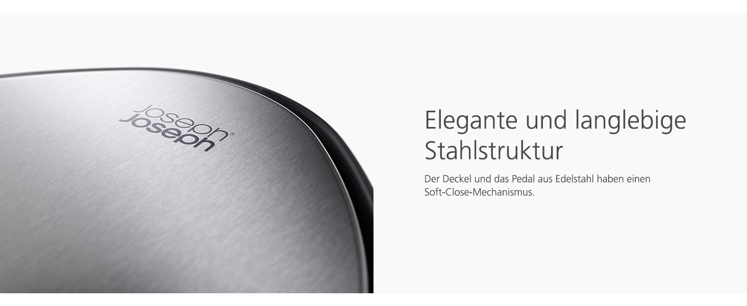 Сміттєве відро Joseph Joseph EasyStore Luxe 5л з нержавіючої сталі, з автоматичним закриттям кришки, знімним внутрішнім відром, для ванної, спальні, офісу (Чорний)