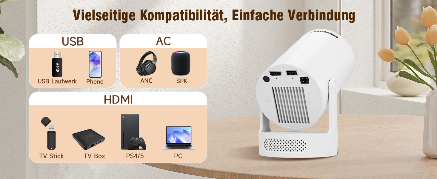 Міні проектор Alwtniet 4K з Wi-Fi 6, Bluetooth 5.4, 5W динаміком, автоматичною корекцією трапецеїдальних спотворень, поворотним на 180°, портативний для дому та вулиці (Android 11)