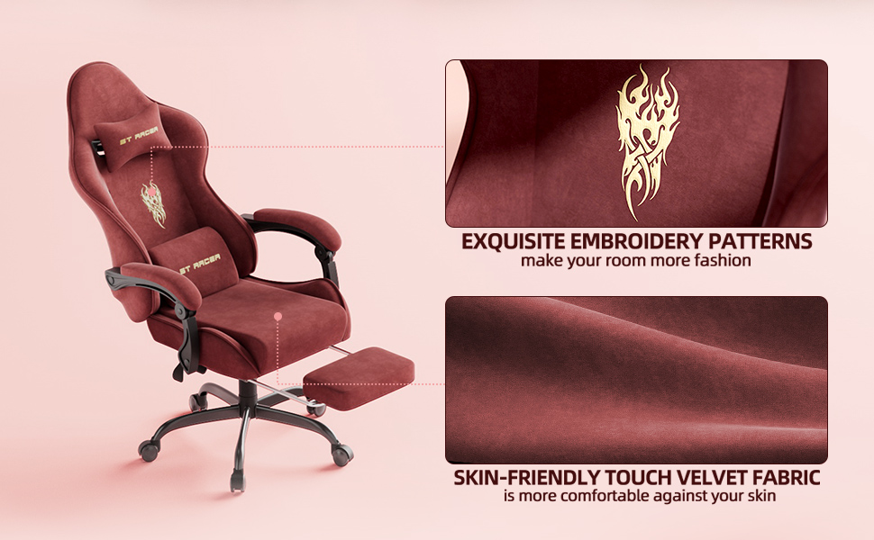 Ігровий крісло Ferghana Ergonomisch, комп'ютерне крісло з регульованою підголівником та поперековою подушкою, з підніжкою, для геймерів (червоний)
