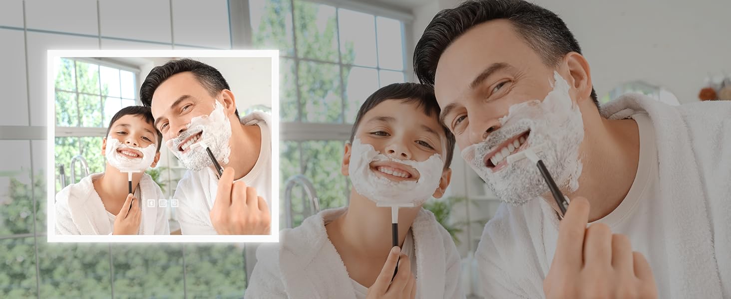 Дзеркало для ванної кімнати SONNI LED 50x70 см з LED-підсвічуванням, сенсорним керуванням, 3 кольори світла, проти запотівання та функцією пам'яті. Білий колір.