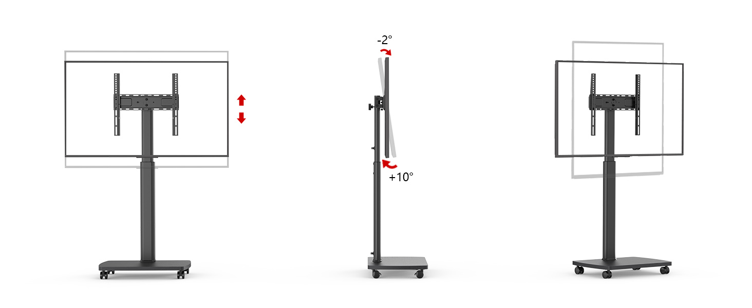 Підставка для телевізора на колесах з полицею, чорна, поворотна, регульована по висоті, VESA 400x400, для телевізорів 32-65 дюймів