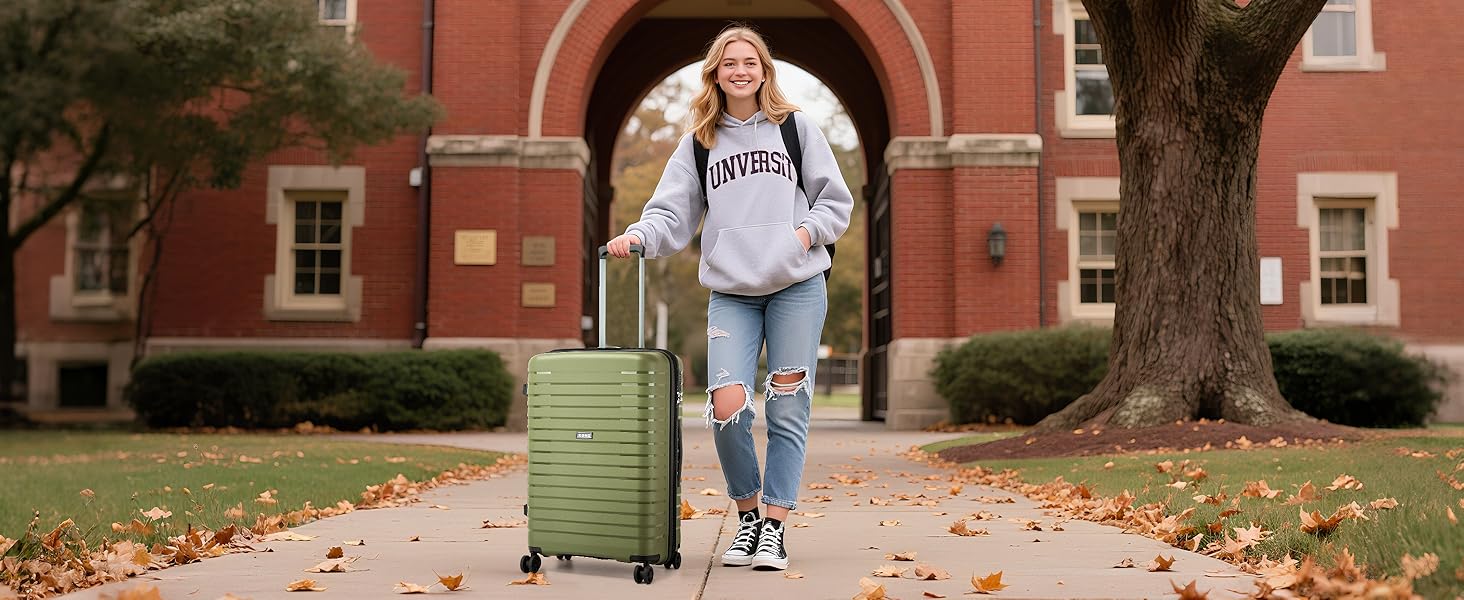 Чемодан KONO середнього розміру з жорсткою обшивкою, PP, з 4 колесами, розширюваний, легкий, з тримачем для напоїв та TSA замком (Зелений, L)