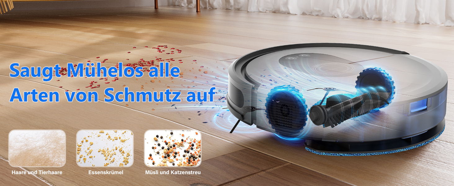 Робот-пилосос 2-в-1 з функцією миття підлоги Tikom G8000 Max, 5000Pa, самостійна зарядка, Wi-Fi, 150 хв, для тварин, килимів, твердих підлог, чорний