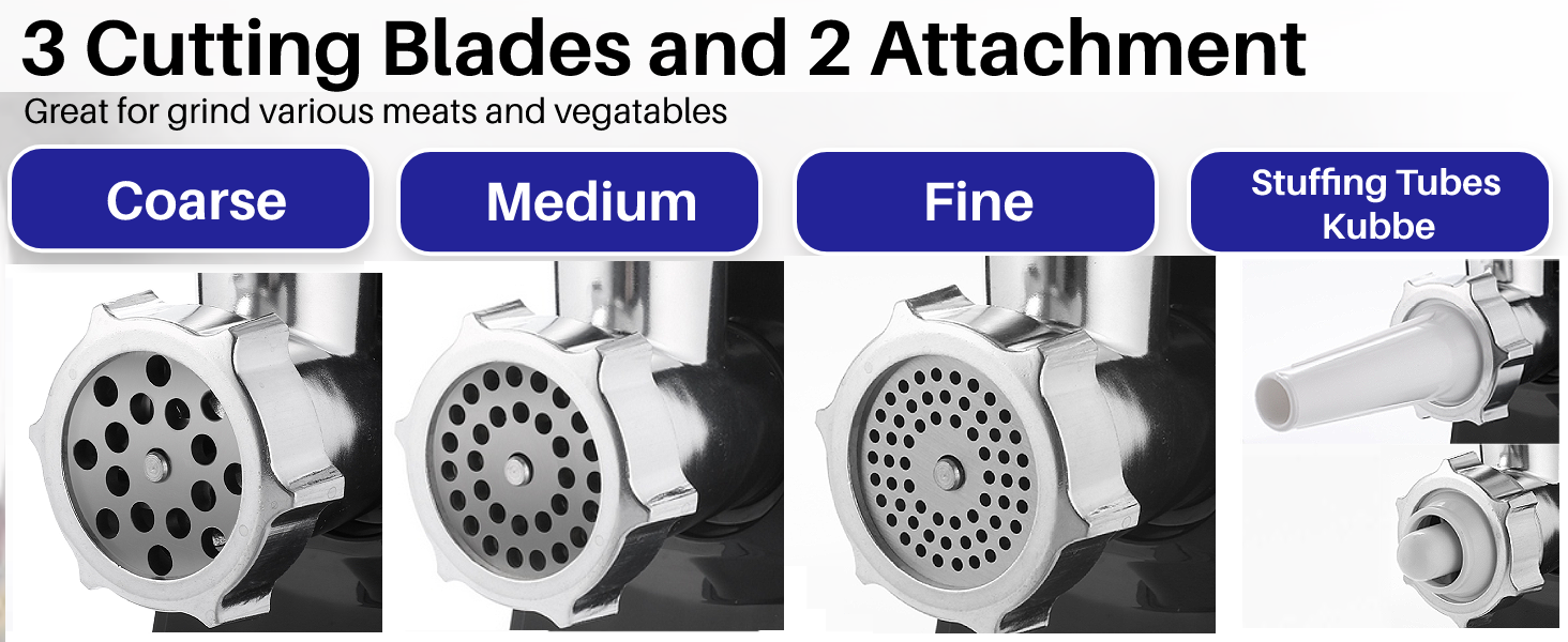 Електрична м'ясорубка COOCHEER 2000W з нержавіючої сталі 3-в-1, з набором для ковбас та кіббе