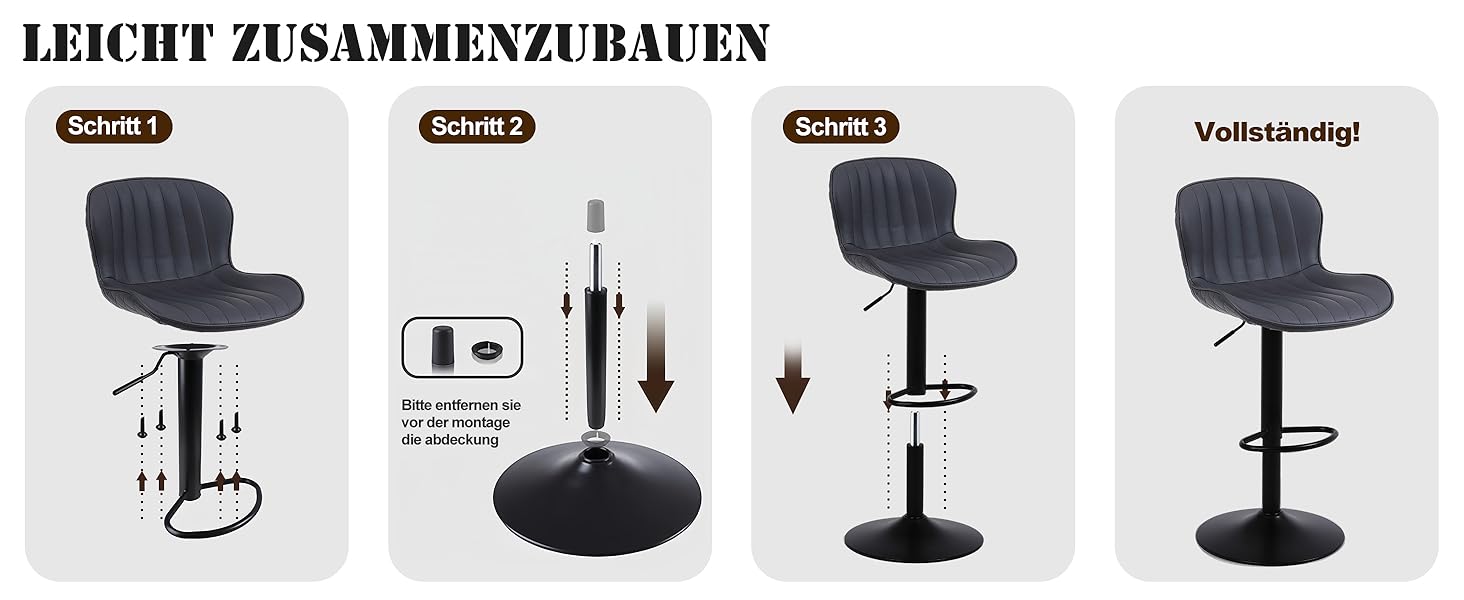 Набір барних стільців Nusetx 4 шт., регульована висота, з підлокітниками та підставкою для ніг, обертаються, для кухні, їдальні та бару (Чорний)
