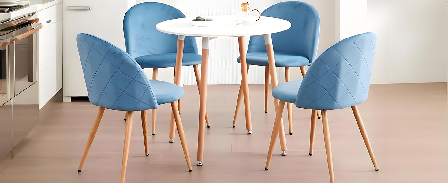 DEYARNA HOME Комплект обідньої групи: стіл та 4 стільці, стіл з МДФ, стільці з оксамиту, сучасний дизайн (Білий/Рожевий, 80*80*75 см)