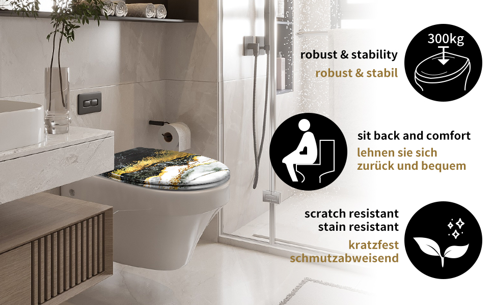 Кришка для унітазу з автоматичним опусканням, з мотивом, з функцією швидкого зняття, кріплення зверху, з Duroplast (UF81950) A Marmor