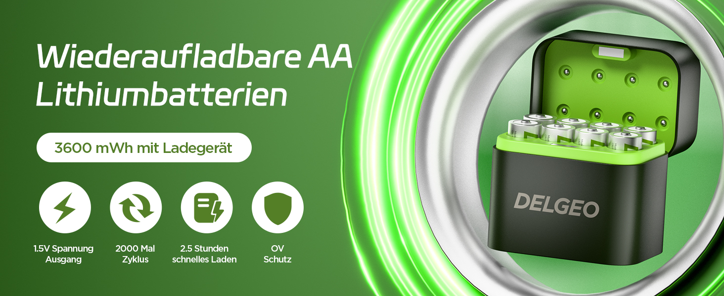 Набір акумуляторів AA 1.5V Li-ion 3600mWh (8 шт.) з зарядним пристроєм, перезарядні літієві батарейки