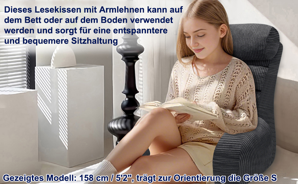 Підлогове крісло-мішок для читання та відпочинку, 65x30 см, сірий (Charcoal)