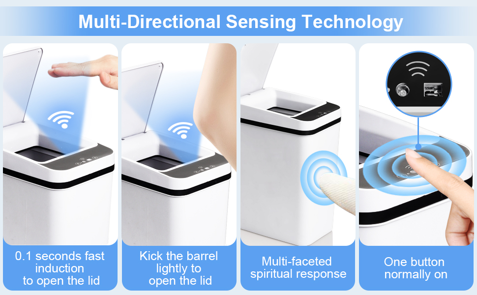 Чорний автоматичний смітник 8L з датчиком - для ванної кімнати, кухні, безшумний, сенсорний, вологостійкий
