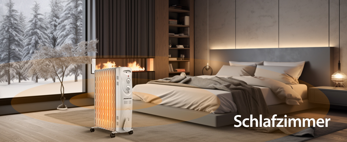 Електричний масляний радіатор Aigostar Pangpang 2300W, 11 секцій, з термостатом та 3 рівнями нагріву, мобільний обігрівач
