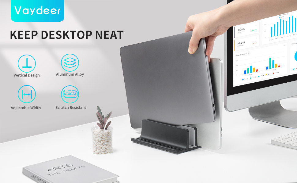 Підставка для ноутбука VAYDEER вертикальна, регульована, алюмінієва, для MacBook, iPad, ноутбуків до 17.3 дюйма - чорна