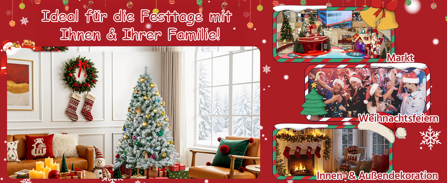 Штучна ялинка Yaheetech зі снігом 183 см (діаметр 120 см), 820 гілок, з металевим підставкою, швидкий монтаж, складана конструкція для Нового року