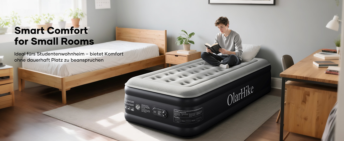 Надувний матрац OlarHike для кемпінгу та дому (2 особи) - 203x152x46 см, чорний