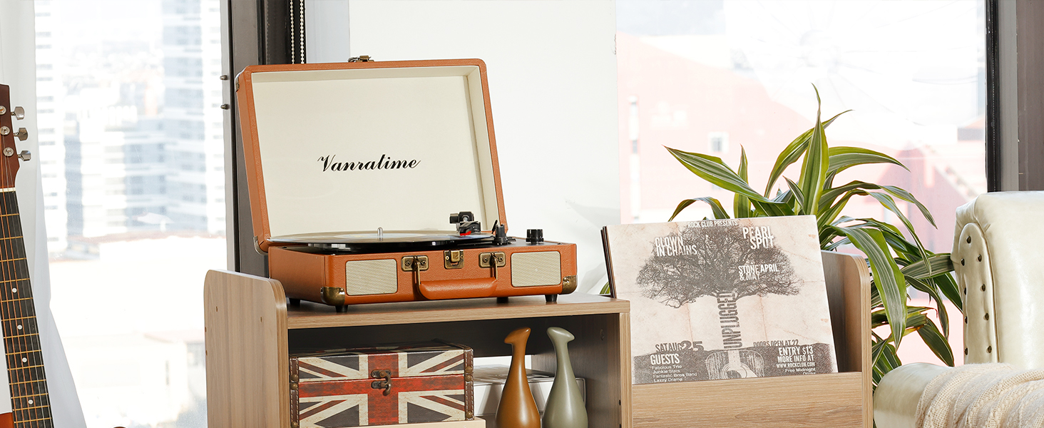 Стіл для програвача, стійка для програвача середини століття з місцем для зберігання до 350+ платівок, шафа для вінілових платівок з регульованими полицями, горіх