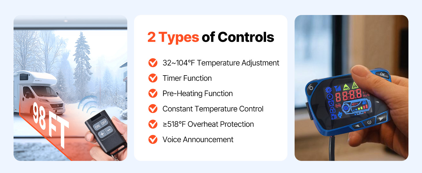 Електрична дизельна пічка опалення VEVOR 12V, 8kW, для авто, RV, човнів, вантажівок, будинків на колесах, автобусів, з вихлопним патрубком (1 вихід)