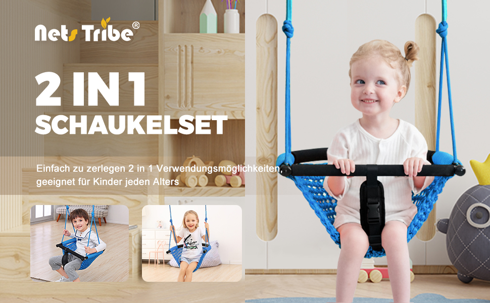 Дитяча гойдалка-трансформер 2-в-1 Nets Tribe для дому та саду (зелений/блакитний)