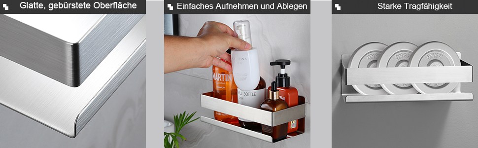 Підставка для душу без свердління - Дзеркальний кошик для ванної кімнати. Полиця для шампуню та гелю для душу, кухонна полиця без свердління. Нержавіюча сталь, економія місця