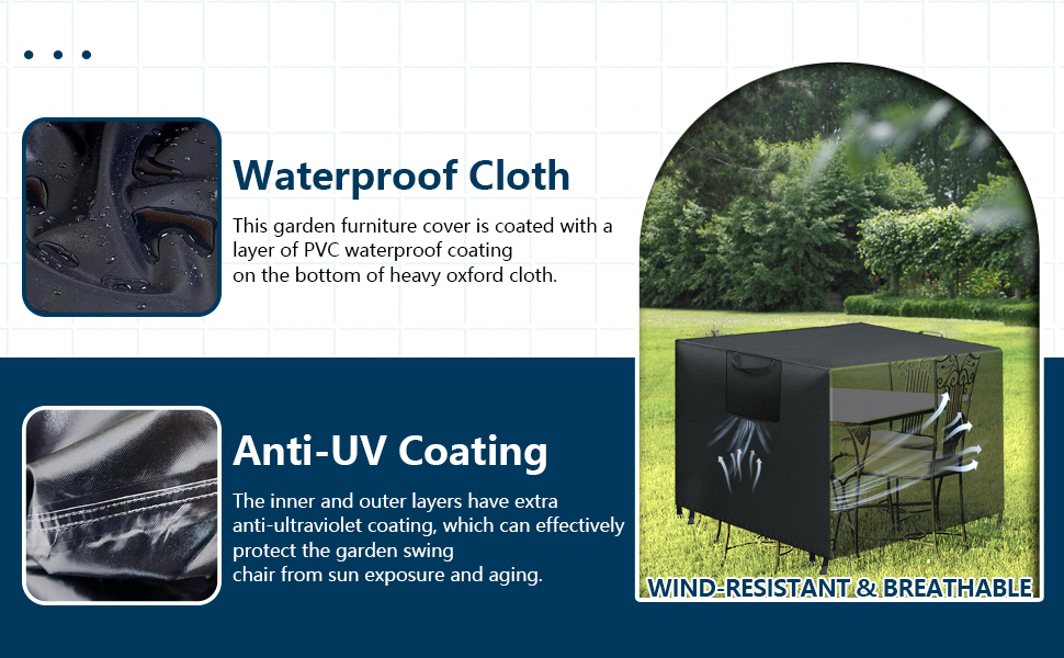 Захисний чохол для садово-патіо меблів, водовідштовхувальний, 420D Oxford, анти-UV, для столів та інших меблів, чорний, 150x90x75 см