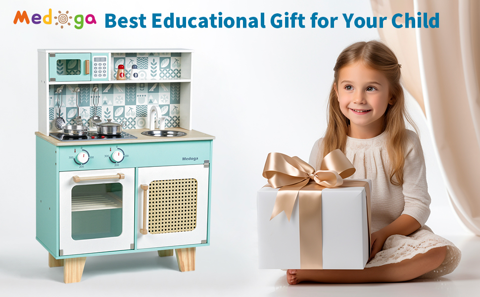 Дитяча дерев'яна кухня для гри - ігровий набір з аксесуарами, 26 предметів, іграшкова кухня для дітей 3+ років, велика зелена кухня