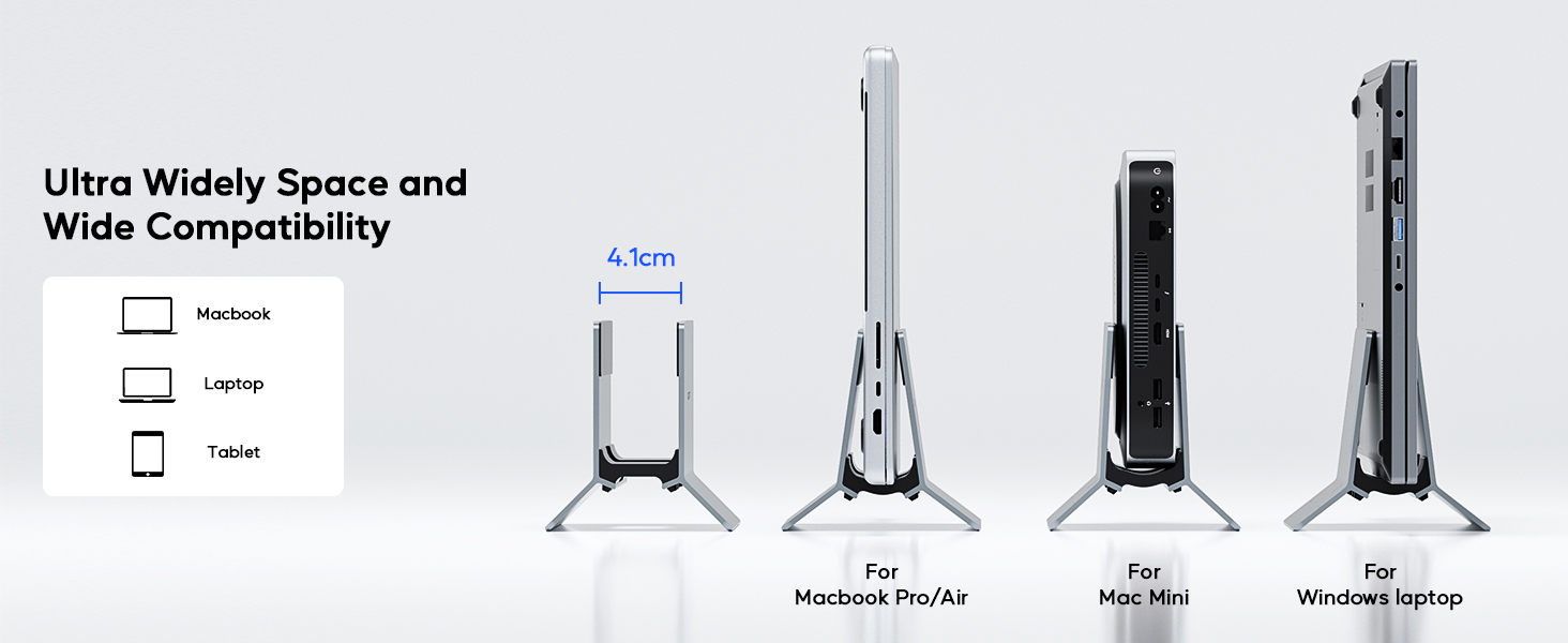 Підставка для ноутбука вертикальна, алюміній, регульована, для Mac, MacBook Air, Pro, iPad, Tablet, Mini - сіра