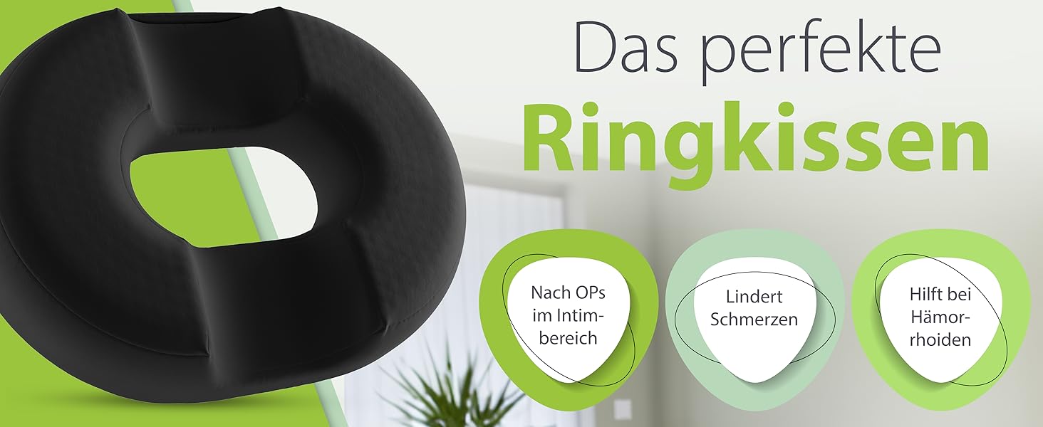 Ортопедичний сидіння кільце Feela® [3 ступені жорсткості] – подушка для геморою з отвором – після операції та пологів – сидіння для полегшення болю в куприку, подушка для геморою, сидіння-пончик – знімає біль (Medium) Чорний, Medium / Mittel (60-80 кг)