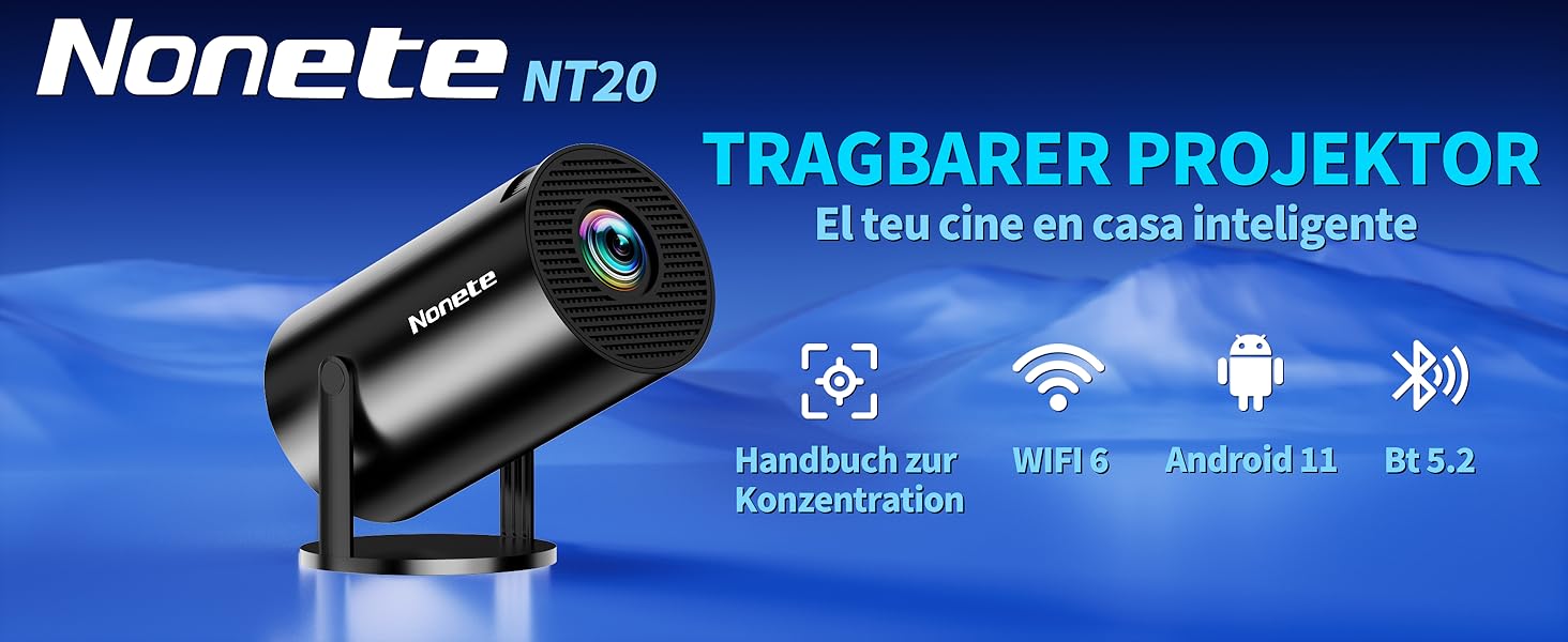Beamer 4K: Міні проєктор з WiFi 6, Bluetooth 5.2, Android, 270° оберт, Auto Keystone, для PC/HDMI/USB, з мишкою та пультом, білий (20-Black)