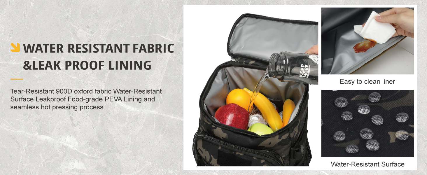 Тактичний рюкзак-холодильник 25L, витримує витоки, міцний, великий ланч-рюкзак, водонепроникний, для чоловіків, жінок, роботи, подорожей, кемпінгу, пляжу та піших прогулянок, чорний камуфляж