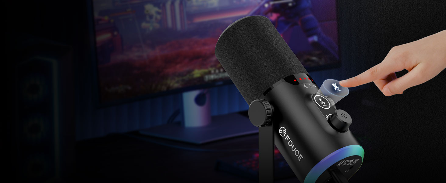 Мікрофон ігровий FDUCE з USB/XLR підключенням, RGB-підсвічуванням та регулюванням Gain для стрімінгу, запису подкастів та ігор (D30+)